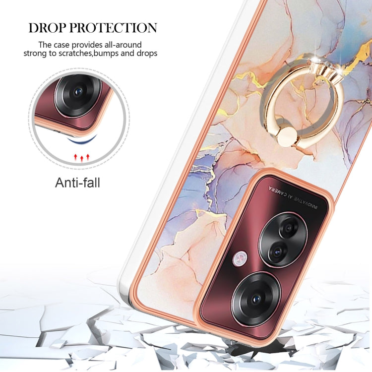 For OPPO Reno11 F 5G Global Electroplating Pattern IMD TPU Shockproof Case with Rhinestone Ring Holder