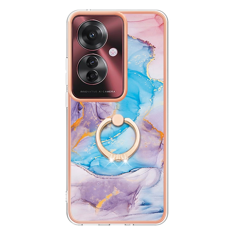 For OPPO Reno11 F 5G Global Electroplating Pattern IMD TPU Shockproof Case with Rhinestone Ring Holder