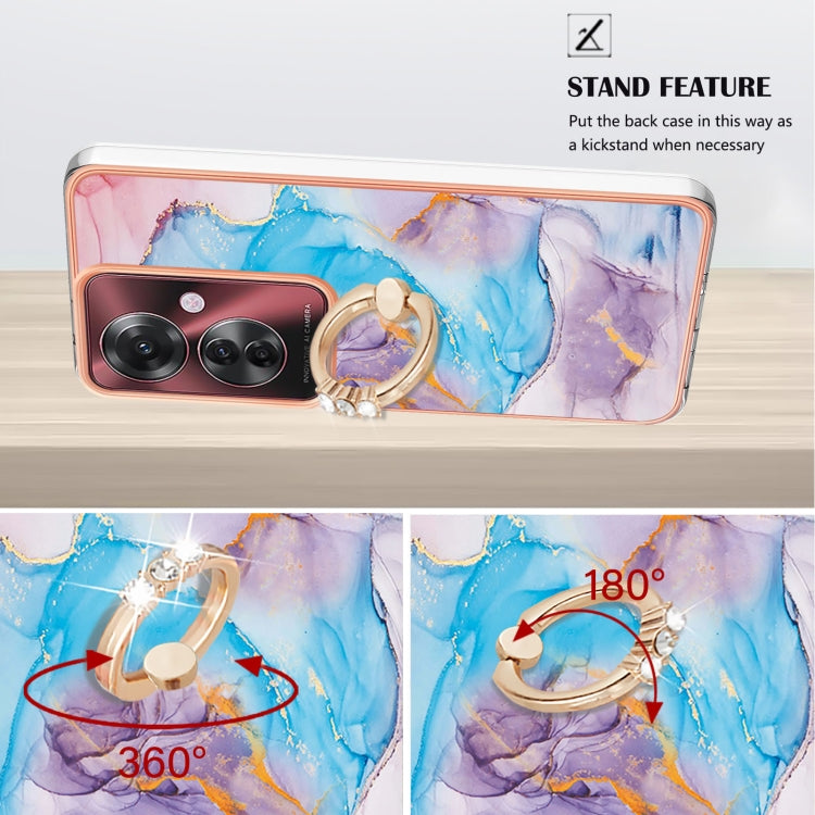 For OPPO Reno11 F 5G Global Electroplating Pattern IMD TPU Shockproof Case with Rhinestone Ring Holder