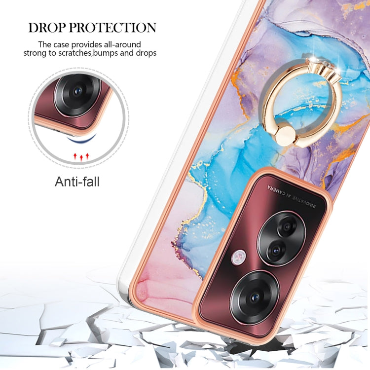 For OPPO Reno11 F 5G Global Electroplating Pattern IMD TPU Shockproof Case with Rhinestone Ring Holder