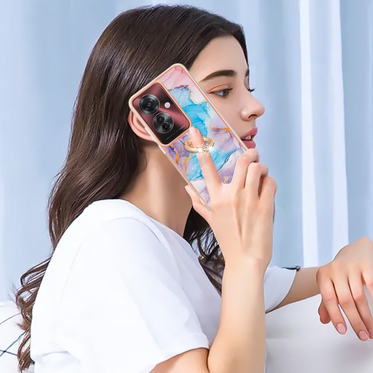 For OPPO Reno11 F 5G Global Electroplating Pattern IMD TPU Shockproof Case with Rhinestone Ring Holder