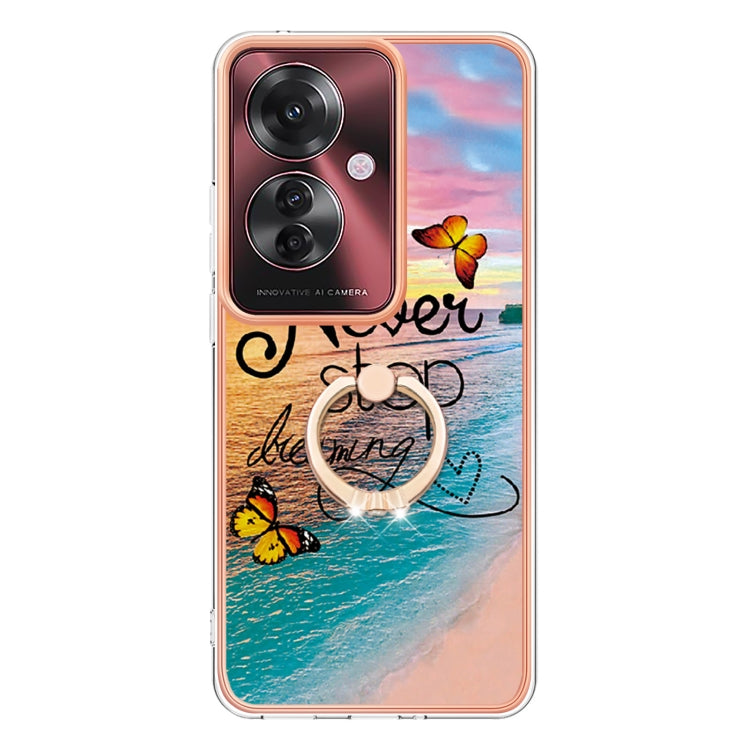 For OPPO Reno11 F 5G Global Electroplating Pattern IMD TPU Shockproof Case with Rhinestone Ring Holder