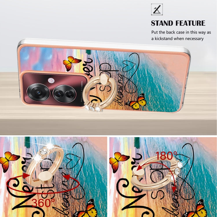 For OPPO Reno11 F 5G Global Electroplating Pattern IMD TPU Shockproof Case with Rhinestone Ring Holder