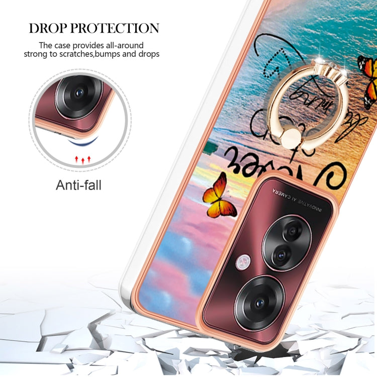 For OPPO Reno11 F 5G Global Electroplating Pattern IMD TPU Shockproof Case with Rhinestone Ring Holder