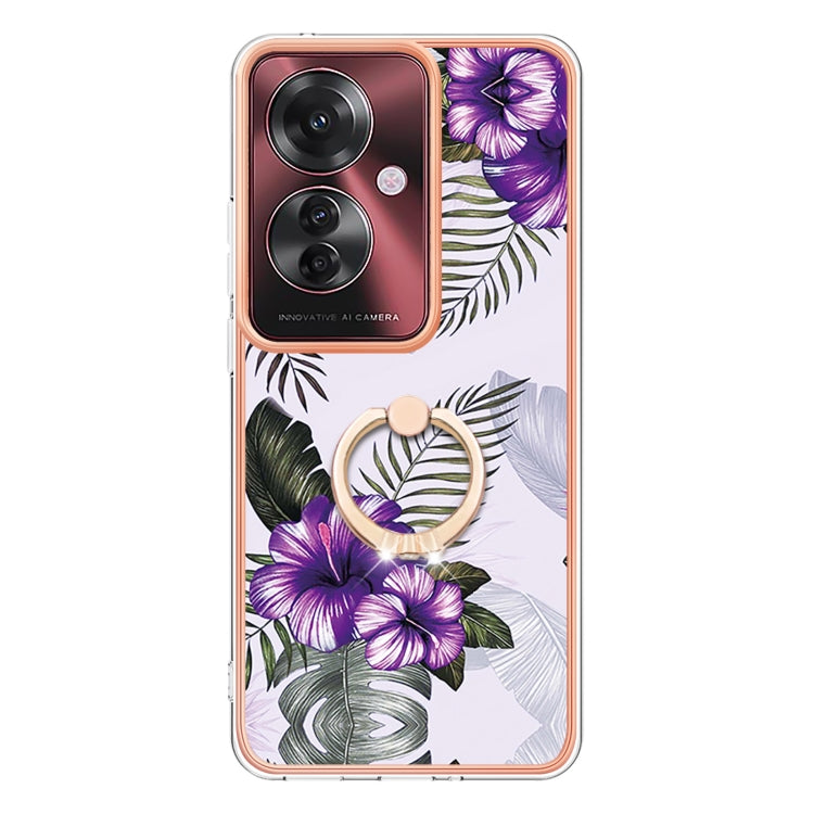 For OPPO Reno11 F 5G Global Electroplating Pattern IMD TPU Shockproof Case with Rhinestone Ring Holder