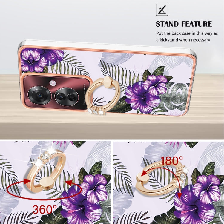 For OPPO Reno11 F 5G Global Electroplating Pattern IMD TPU Shockproof Case with Rhinestone Ring Holder