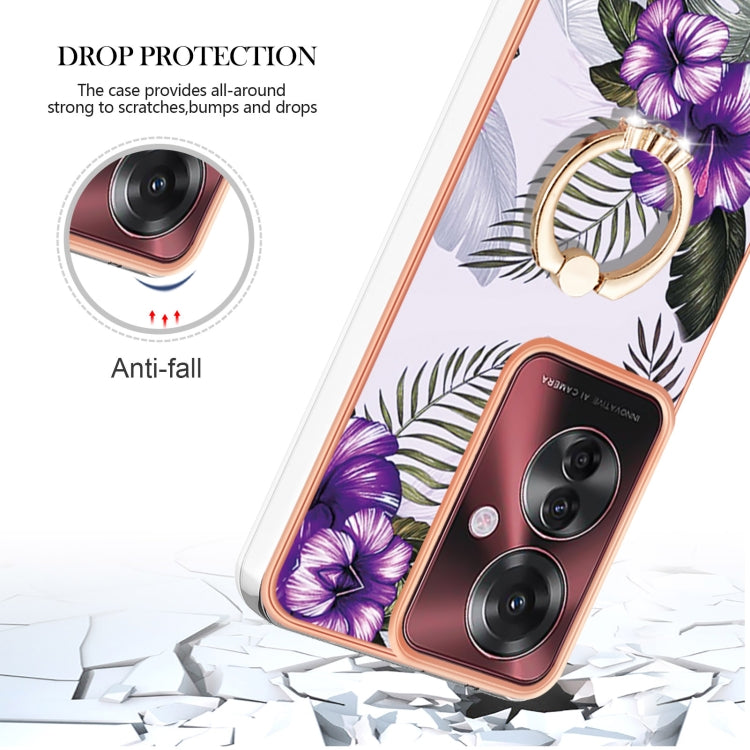 For OPPO Reno11 F 5G Global Electroplating Pattern IMD TPU Shockproof Case with Rhinestone Ring Holder