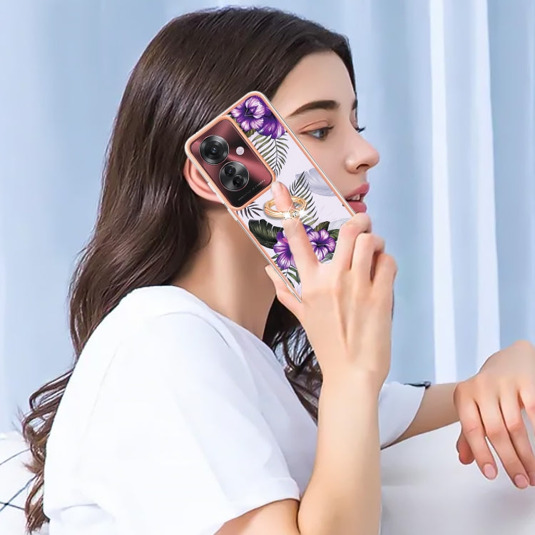 For OPPO Reno11 F 5G Global Electroplating Pattern IMD TPU Shockproof Case with Rhinestone Ring Holder