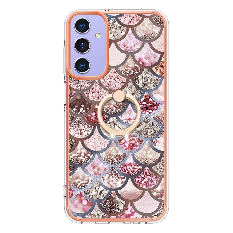 For Samsung Galaxy A16 5G Electroplating Pattern IMD TPU Shockproof Case with Rhinestone Ring Holder