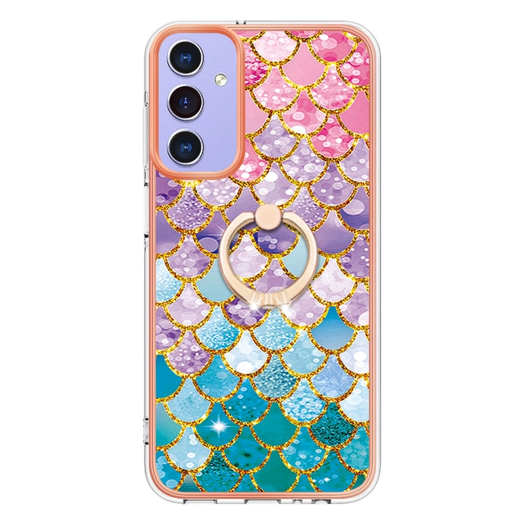 For Samsung Galaxy A16 5G Electroplating Pattern IMD TPU Shockproof Case with Rhinestone Ring Holder