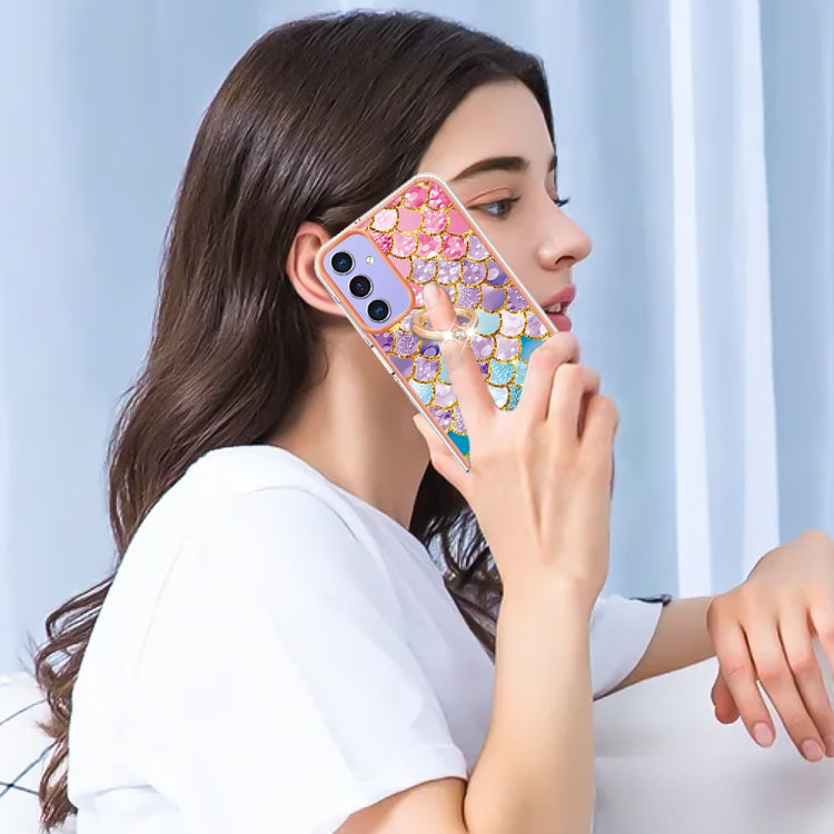For Samsung Galaxy A16 5G Electroplating Pattern IMD TPU Shockproof Case with Rhinestone Ring Holder