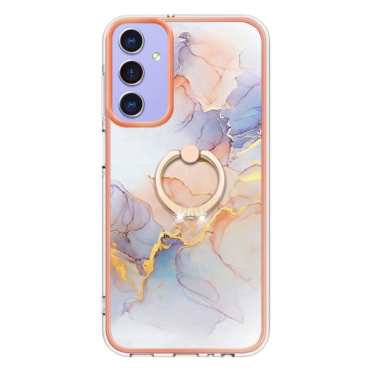 For Samsung Galaxy A16 5G Electroplating Pattern IMD TPU Shockproof Case with Rhinestone Ring Holder