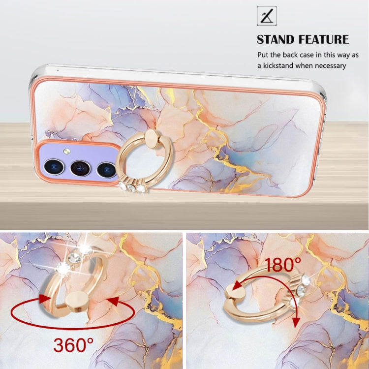 For Samsung Galaxy A16 5G Electroplating Pattern IMD TPU Shockproof Case with Rhinestone Ring Holder