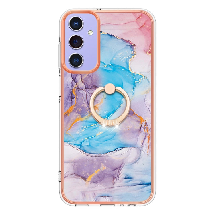 For Samsung Galaxy A16 5G Electroplating Pattern IMD TPU Shockproof Case with Rhinestone Ring Holder