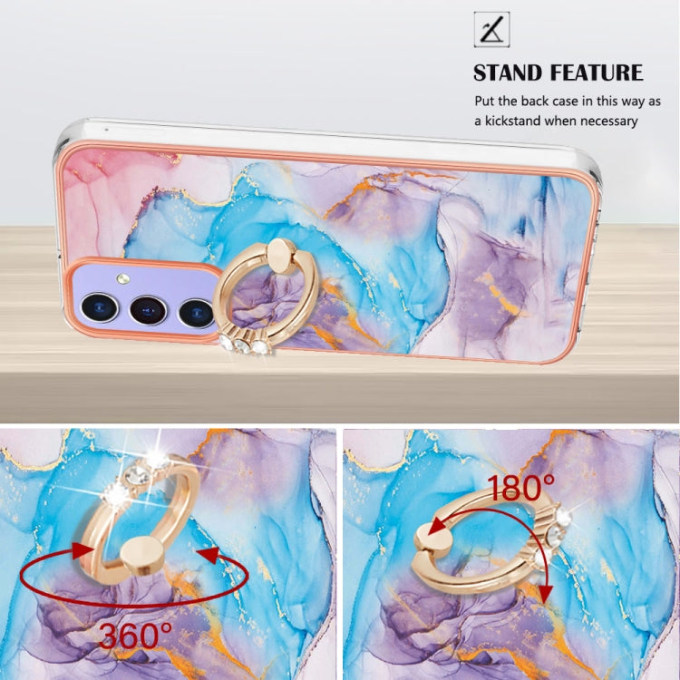 For Samsung Galaxy A16 5G Electroplating Pattern IMD TPU Shockproof Case with Rhinestone Ring Holder