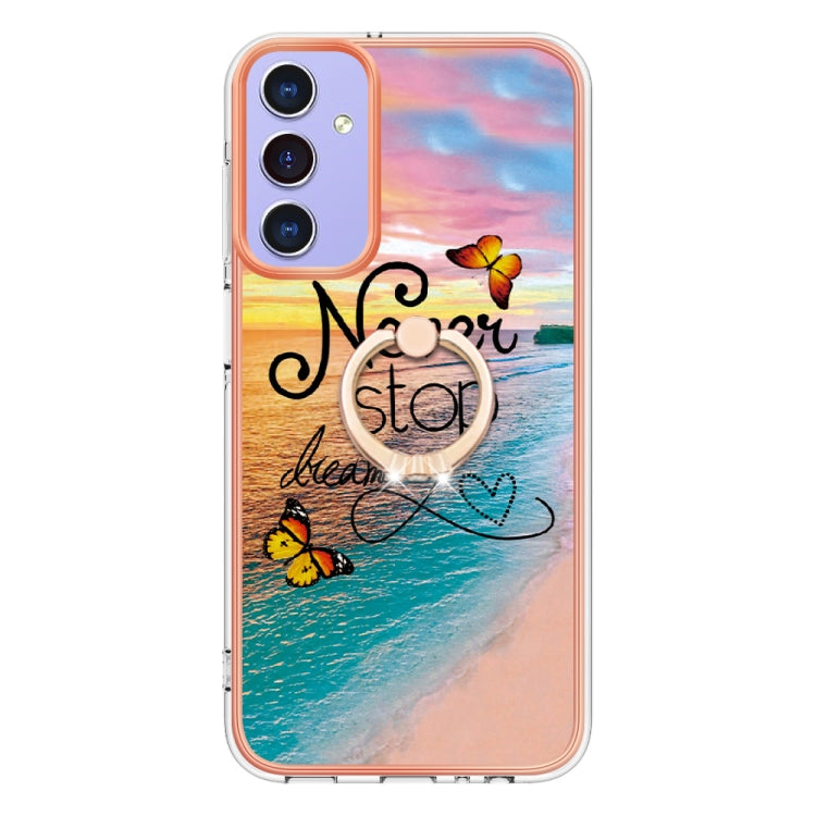 For Samsung Galaxy A16 5G Electroplating Pattern IMD TPU Shockproof Case with Rhinestone Ring Holder