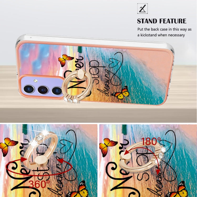 For Samsung Galaxy A16 5G Electroplating Pattern IMD TPU Shockproof Case with Rhinestone Ring Holder