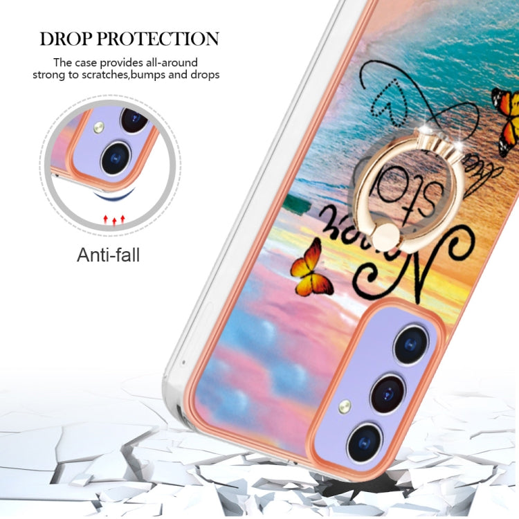 For Samsung Galaxy A16 5G Electroplating Pattern IMD TPU Shockproof Case with Rhinestone Ring Holder