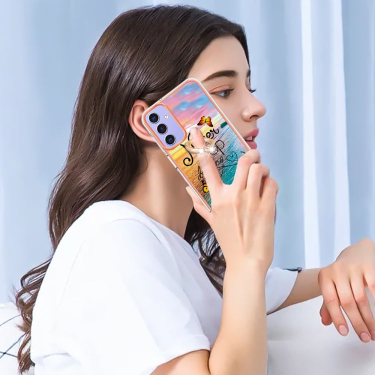 For Samsung Galaxy A16 5G Electroplating Pattern IMD TPU Shockproof Case with Rhinestone Ring Holder