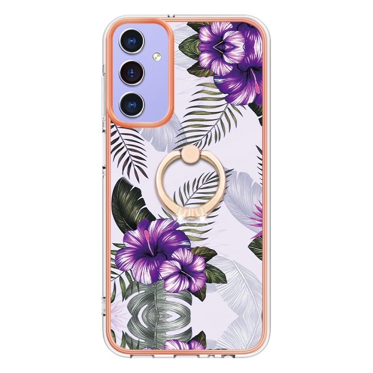 For Samsung Galaxy A16 5G Electroplating Pattern IMD TPU Shockproof Case with Rhinestone Ring Holder