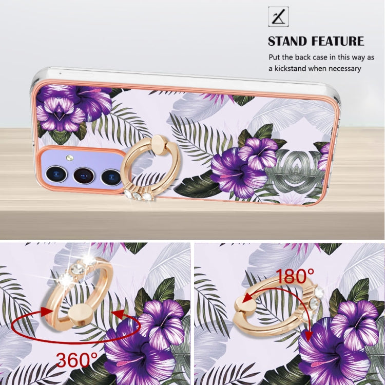 For Samsung Galaxy A16 5G Electroplating Pattern IMD TPU Shockproof Case with Rhinestone Ring Holder