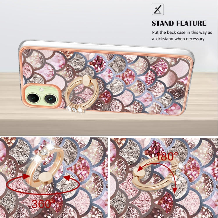For Samsung Galaxy A06 4G Electroplating Pattern IMD TPU Shockproof Case with Rhinestone Ring Holder