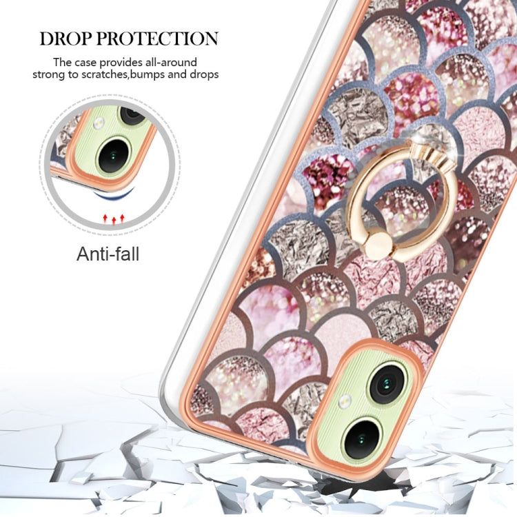 For Samsung Galaxy A06 4G Electroplating Pattern IMD TPU Shockproof Case with Rhinestone Ring Holder