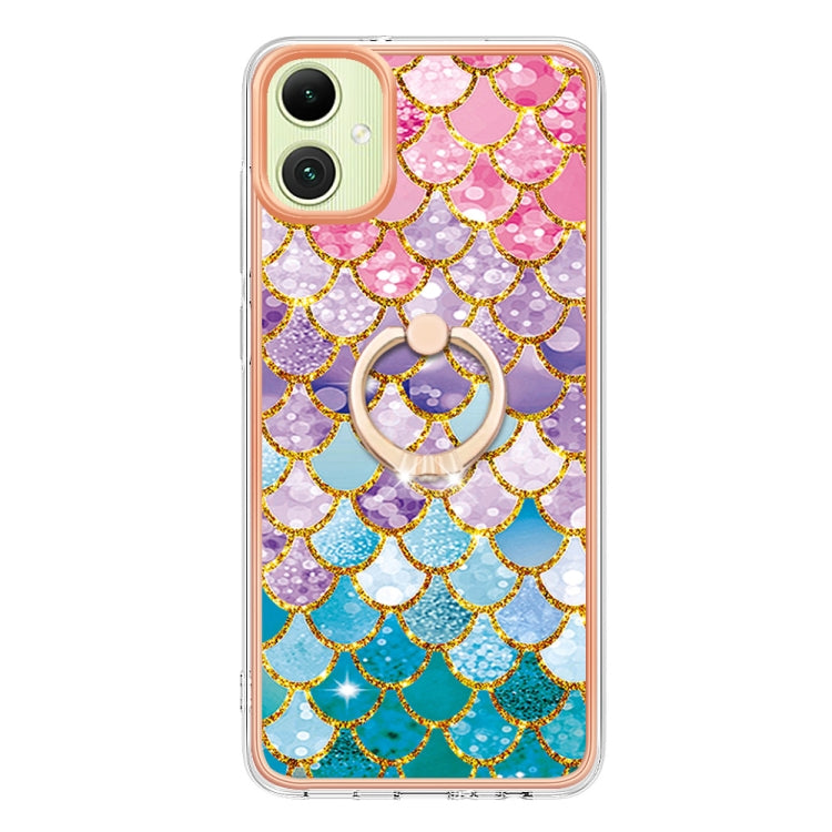 For Samsung Galaxy A06 4G Electroplating Pattern IMD TPU Shockproof Case with Rhinestone Ring Holder