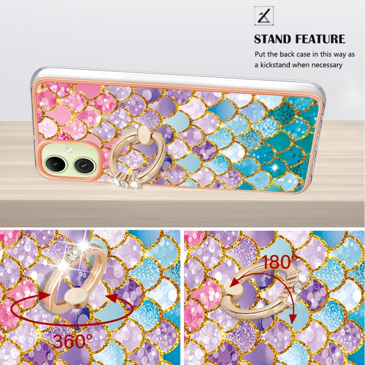 For Samsung Galaxy A06 4G Electroplating Pattern IMD TPU Shockproof Case with Rhinestone Ring Holder