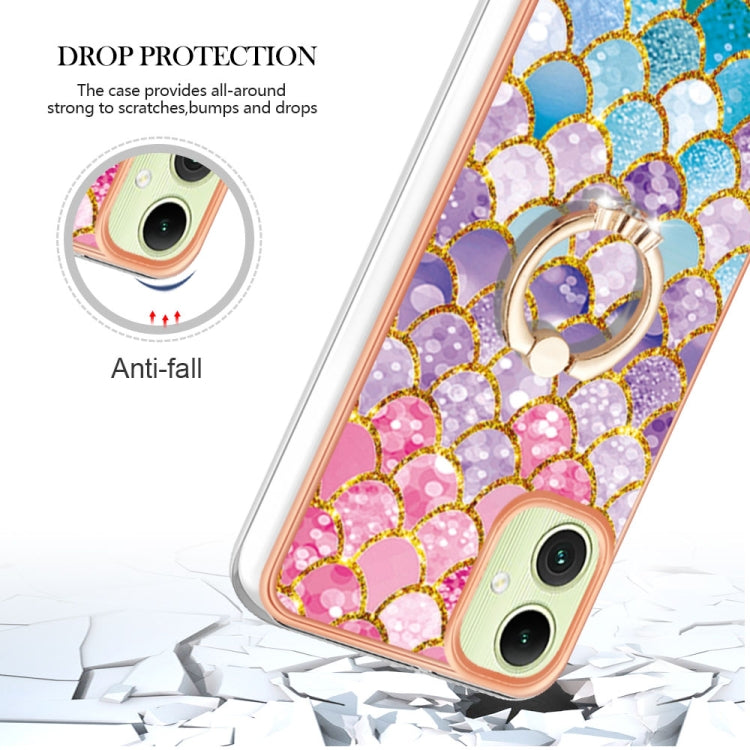 For Samsung Galaxy A06 4G Electroplating Pattern IMD TPU Shockproof Case with Rhinestone Ring Holder