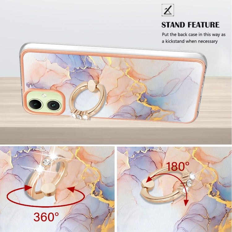For Samsung Galaxy A06 4G Electroplating Pattern IMD TPU Shockproof Case with Rhinestone Ring Holder