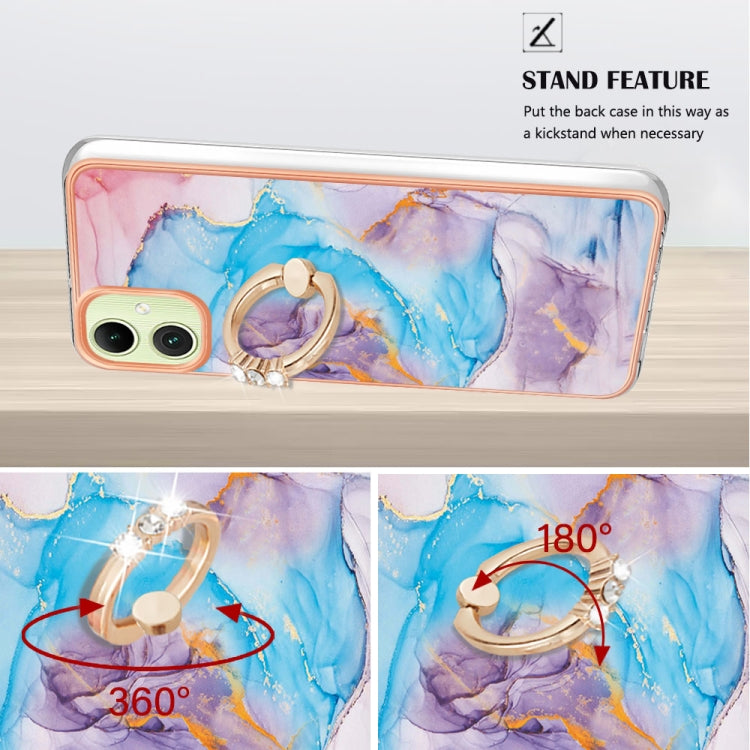 For Samsung Galaxy A06 4G Electroplating Pattern IMD TPU Shockproof Case with Rhinestone Ring Holder