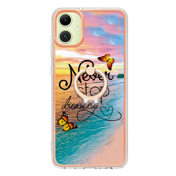 For Samsung Galaxy A06 4G Electroplating Pattern IMD TPU Shockproof Case with Rhinestone Ring Holder