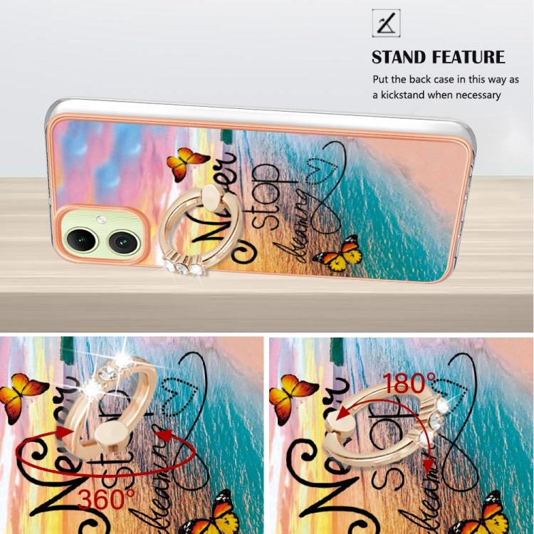 For Samsung Galaxy A06 4G Electroplating Pattern IMD TPU Shockproof Case with Rhinestone Ring Holder