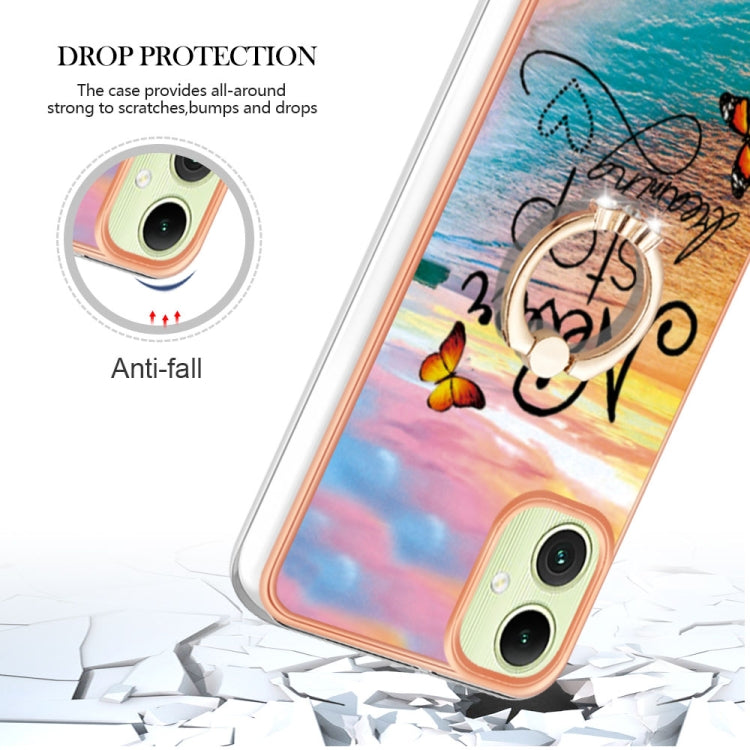 For Samsung Galaxy A06 4G Electroplating Pattern IMD TPU Shockproof Case with Rhinestone Ring Holder