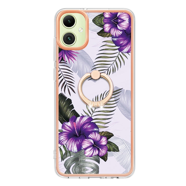 For Samsung Galaxy A06 4G Electroplating Pattern IMD TPU Shockproof Case with Rhinestone Ring Holder