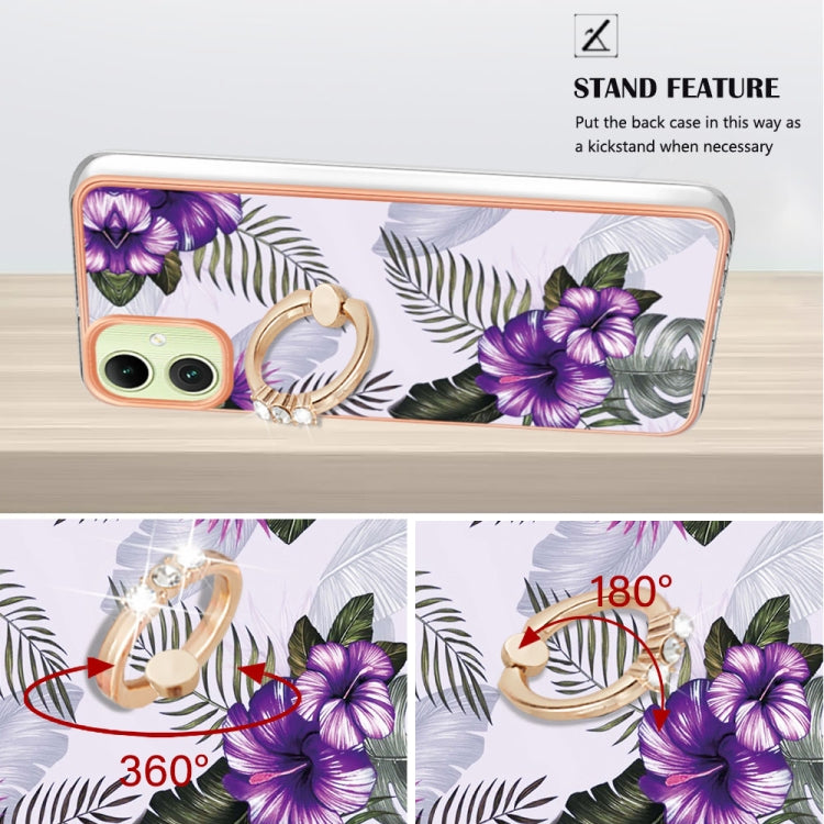 For Samsung Galaxy A06 4G Electroplating Pattern IMD TPU Shockproof Case with Rhinestone Ring Holder