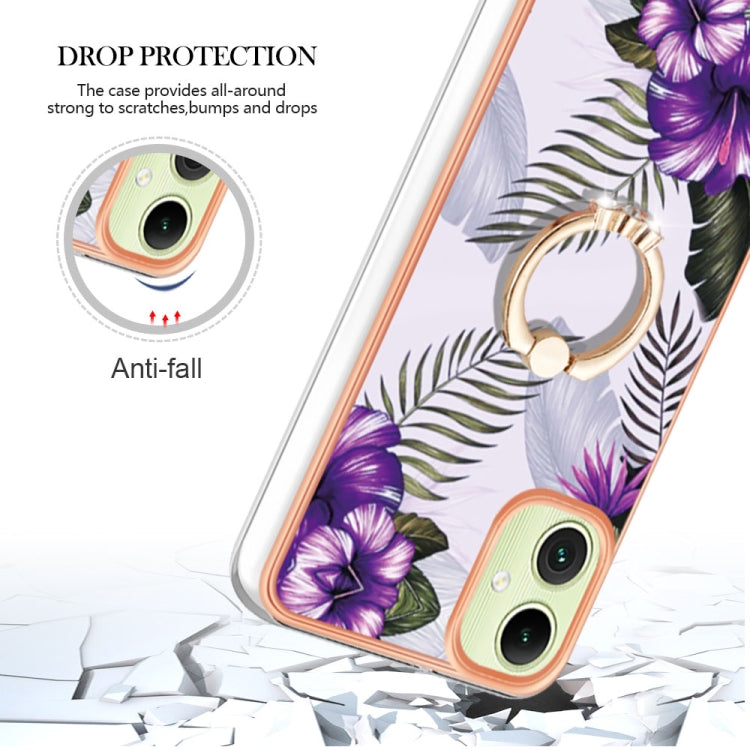 For Samsung Galaxy A06 4G Electroplating Pattern IMD TPU Shockproof Case with Rhinestone Ring Holder