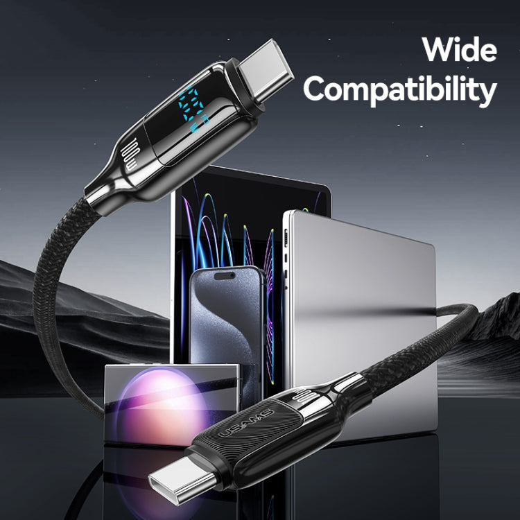 USAMS SJ742 100W USB-C / Type-C to USB-C / Type-C Zinc Alloy Digital Display Fast Data Cable, Length: 1.2m