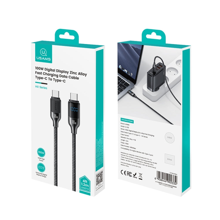 USAMS SJ742 100W USB-C / Type-C to USB-C / Type-C Zinc Alloy Digital Display Fast Data Cable, Length: 1.2m