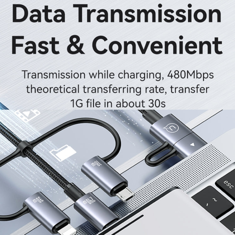 USAMS SJ738 240W 6 in 1 Aluminum Alloy Fast Data Charging Cable, Length: 2m - Gun Color