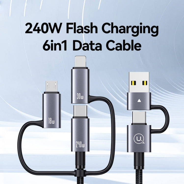 USAMS SJ738 240W 6 in 1 Aluminum Alloy Fast Data Charging Cable, Length: 2m - Gun Color