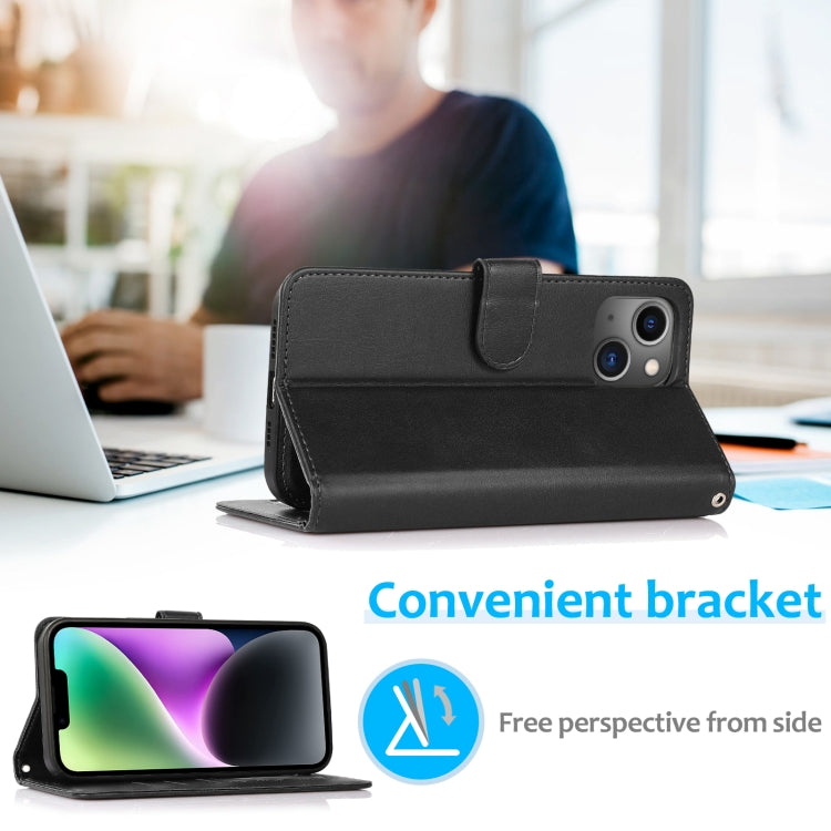 For iPhone 14 Calf Texture 2 in 1 Detachable Magnetic Back Cover Leather Case
