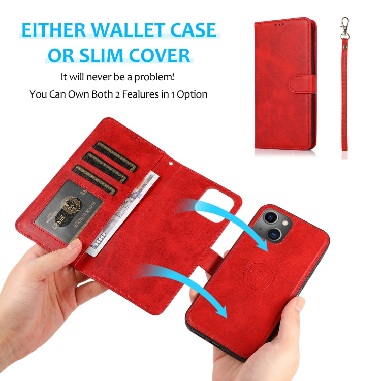 For iPhone 14 Calf Texture 2 in 1 Detachable Magnetic Back Cover Leather Case
