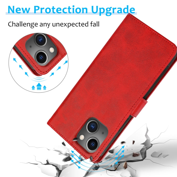 For iPhone 14 Plus Calf Texture 2 in 1 Detachable Magnetic Back Cover Leather Case