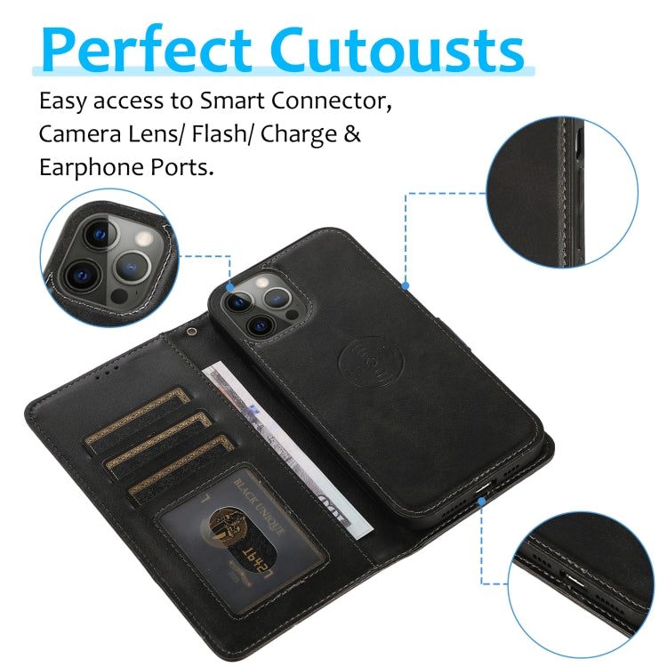 For iPhone 14 Pro Max Calf Texture 2 in 1 Detachable Magnetic Back Cover Leather Case