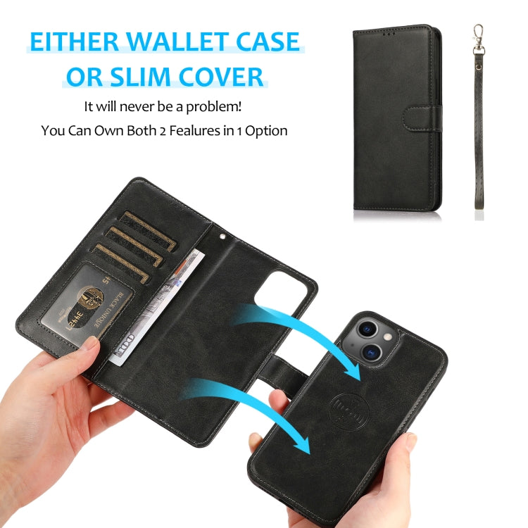 For iPhone 15 Calf Texture 2 in 1 Detachable Magnetic Back Cover Leather Case