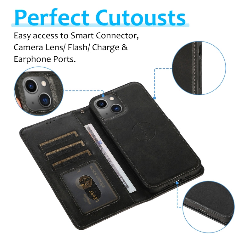 For iPhone 15 Calf Texture 2 in 1 Detachable Magnetic Back Cover Leather Case