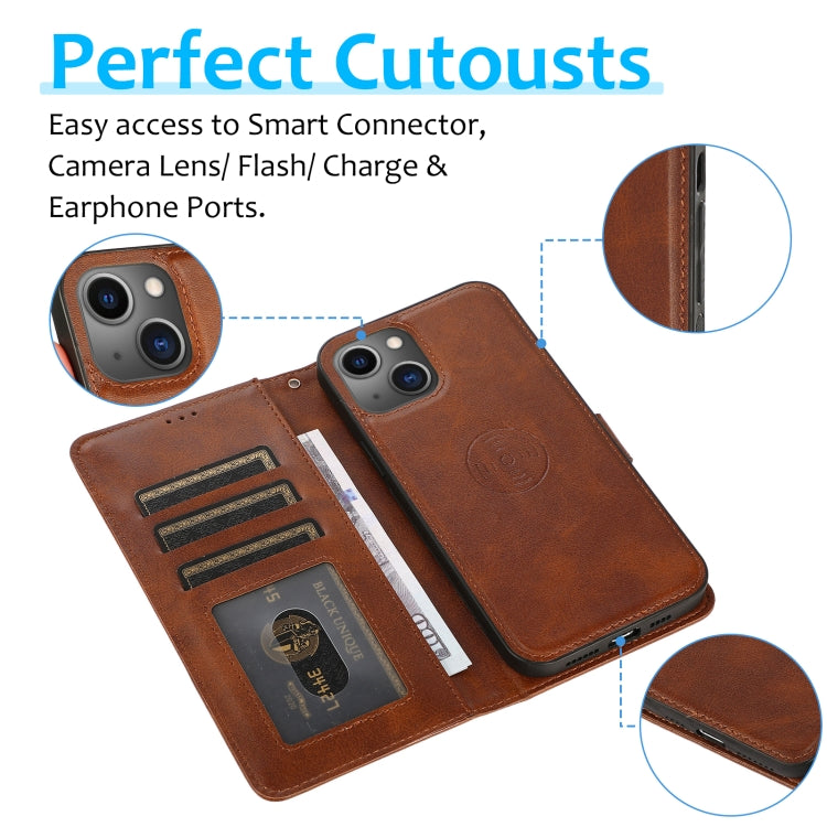 For iPhone 15 Calf Texture 2 in 1 Detachable Magnetic Back Cover Leather Case