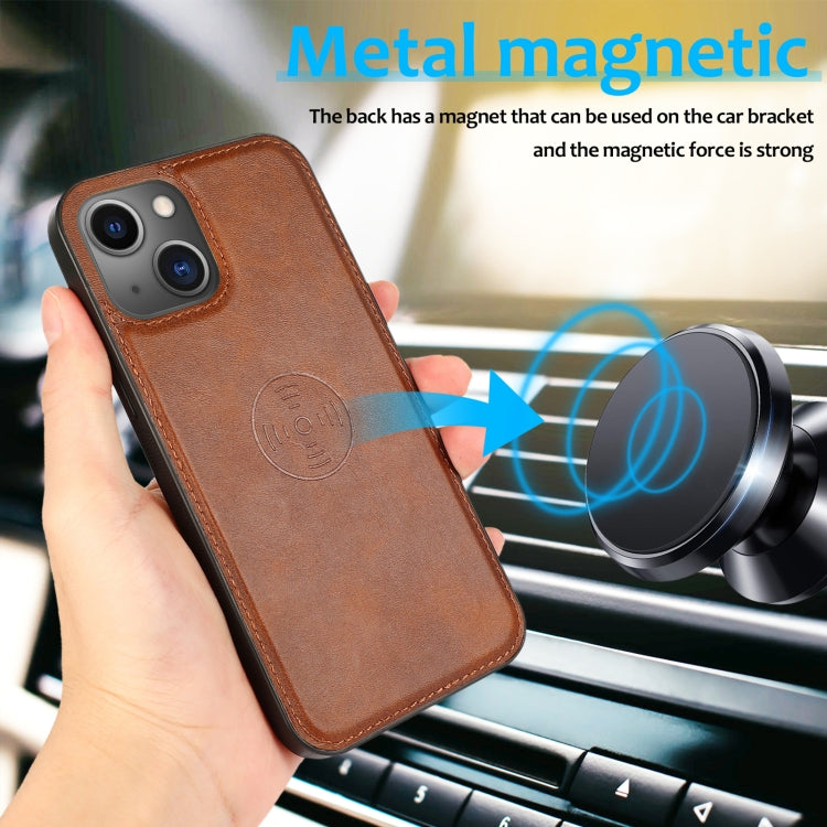 For iPhone 15 Calf Texture 2 in 1 Detachable Magnetic Back Cover Leather Case